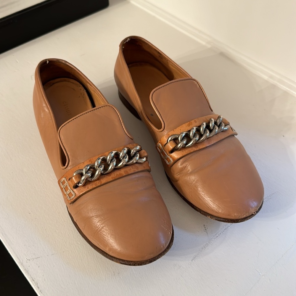 Celine Tan Loafers with Chain - 37